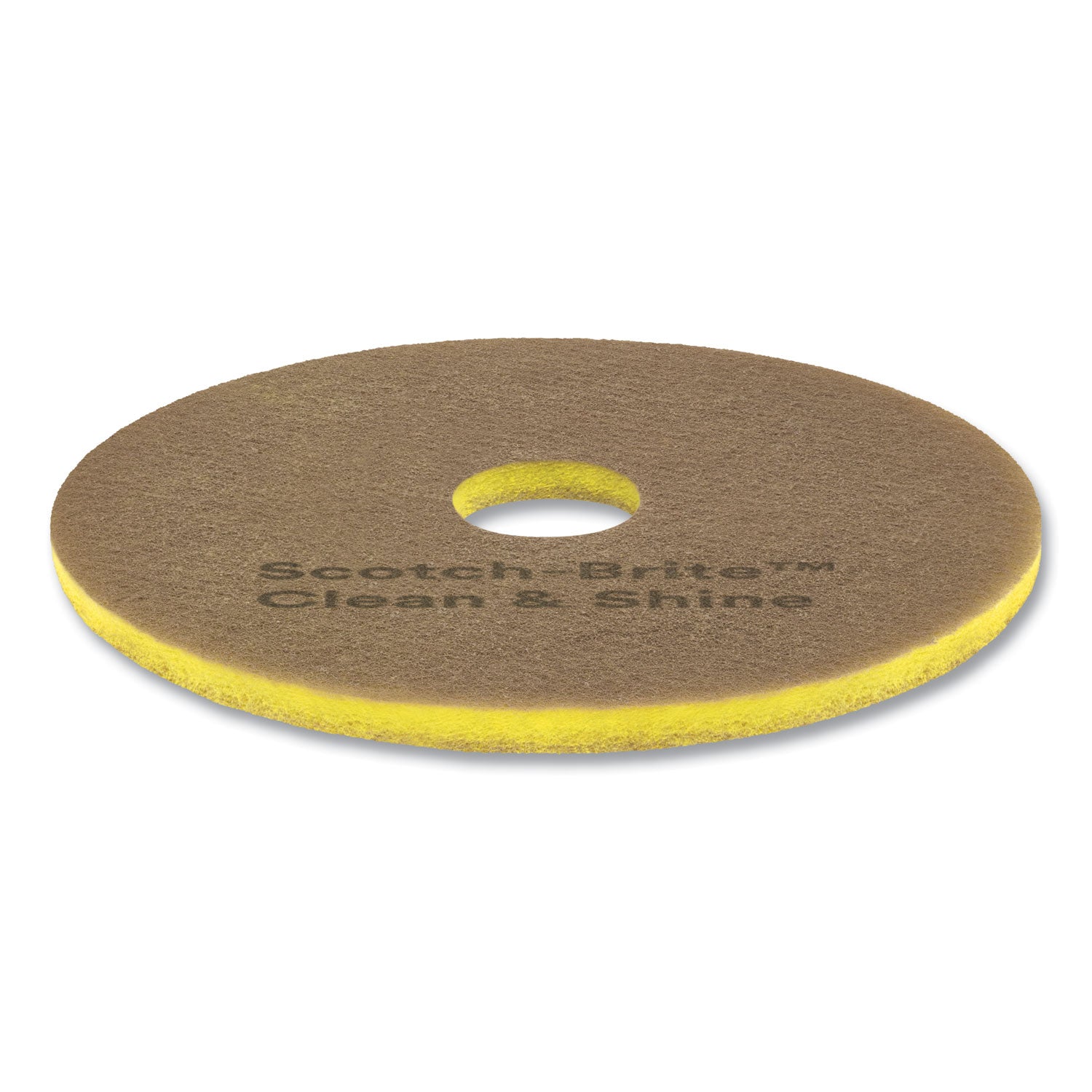 Clean and Shine Pad, 17" Diameter, Brown/Yellow, 5/Carton