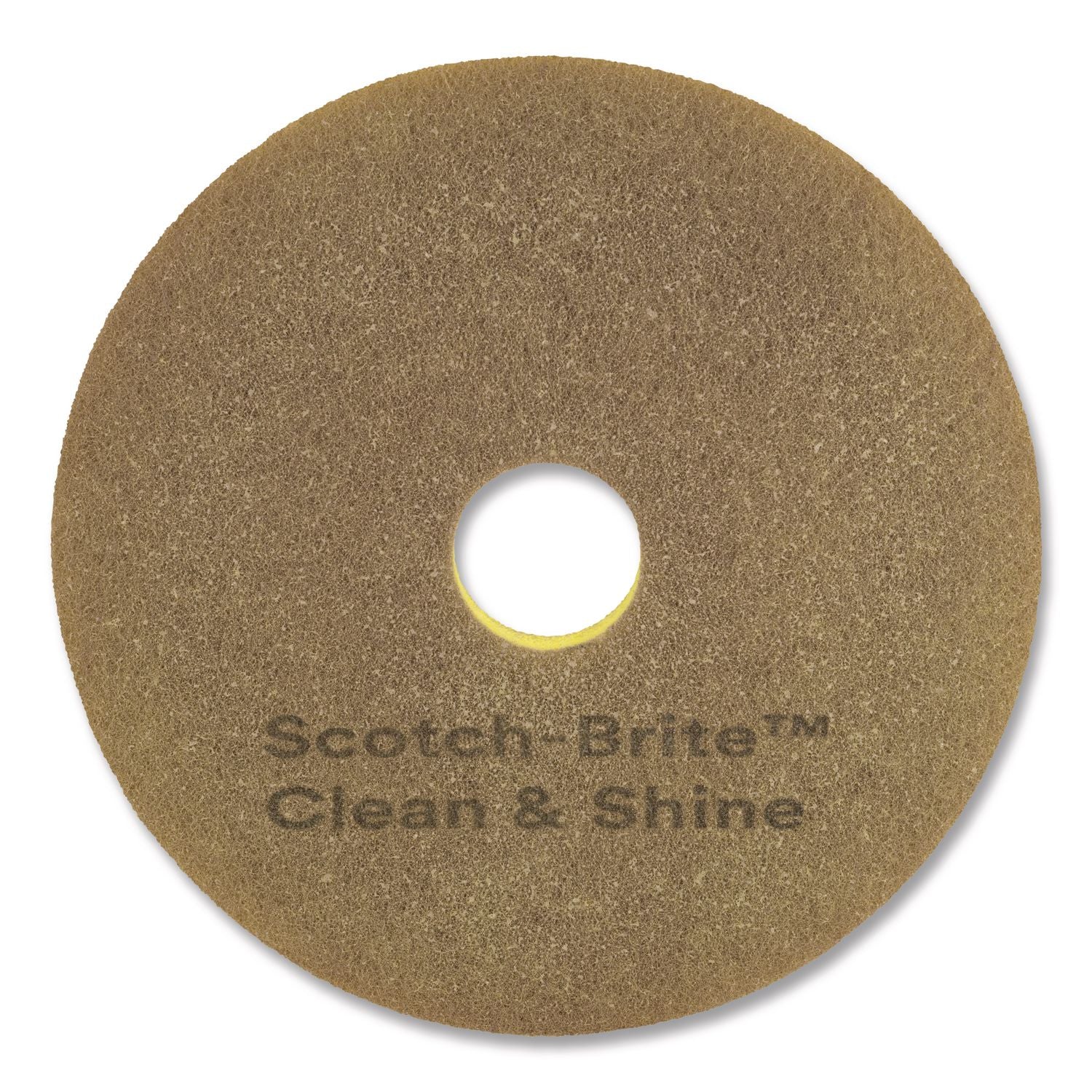 Clean and Shine Pad, 17" Diameter, Brown/Yellow, 5/Carton