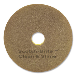Clean and Shine Pad, 17" Diameter, Brown/Yellow, 5/Carton