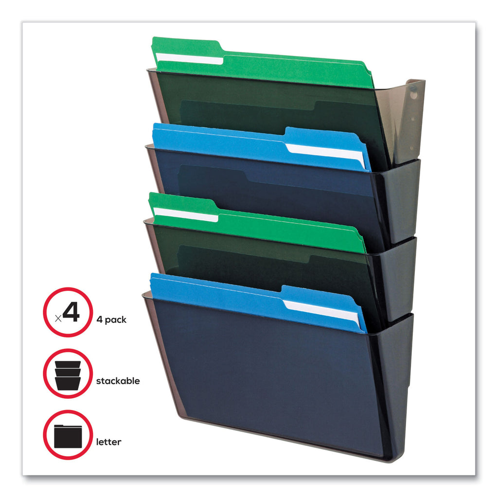 DocuPocket Stackable Four-Pocket Wall File, 4 Sections, Letter Size, 13" x 4", Smoke, Ships in 4-6 Business Days - 