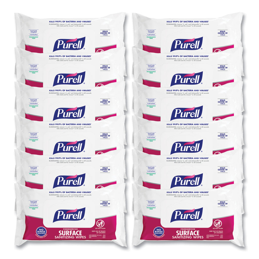 Foodservice Surface Sanitizing Wipes, 1-Ply, 7.4 x 9, Fragrance-Free, White, 72/Pouch, 12 Pouches/Carton