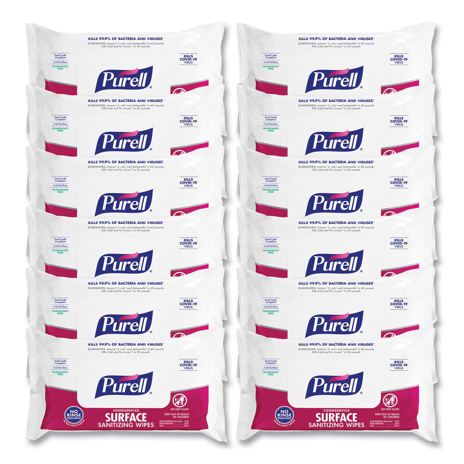 Foodservice Surface Sanitizing Wipes, 1-Ply, 7.4 x 9, Fragrance-Free, White, 72/Pouch, 12 Pouches/Carton