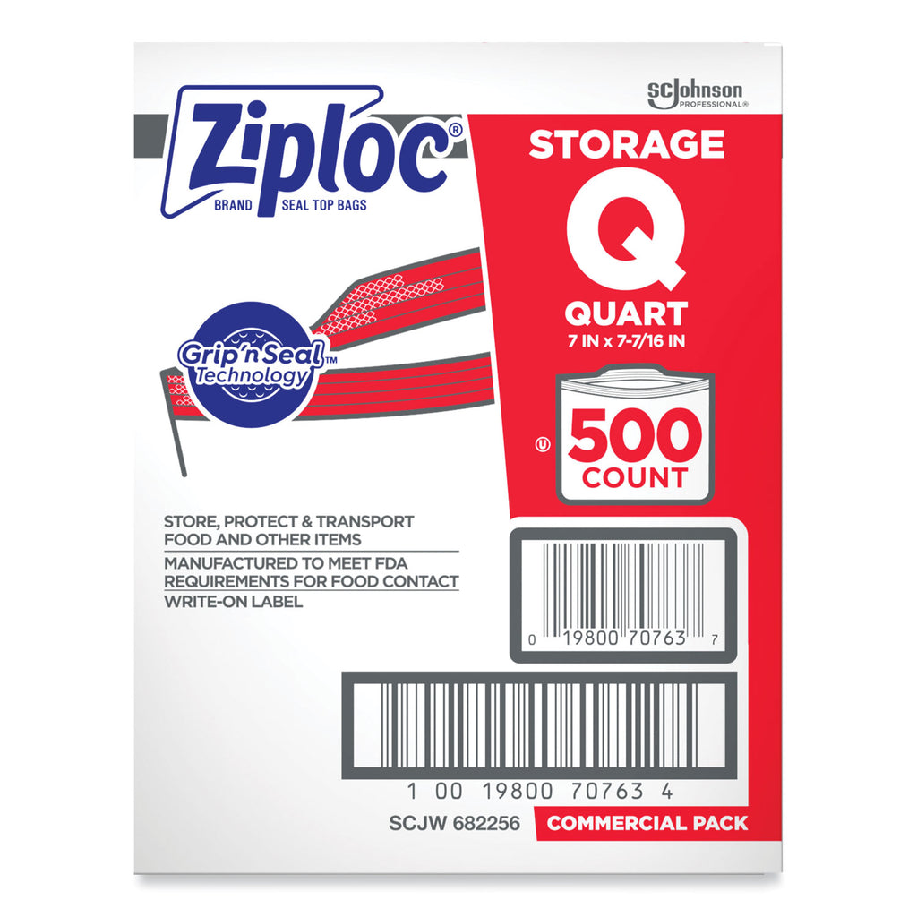 Ziploc Quart Storage Bags - Medium Size - 1 quart Capacity - 7" Width - 1.75 mil (44 Micron) Thickness - Zipper Closure - Textured - Clear - Plastic - 500/Carton - Multipurpose