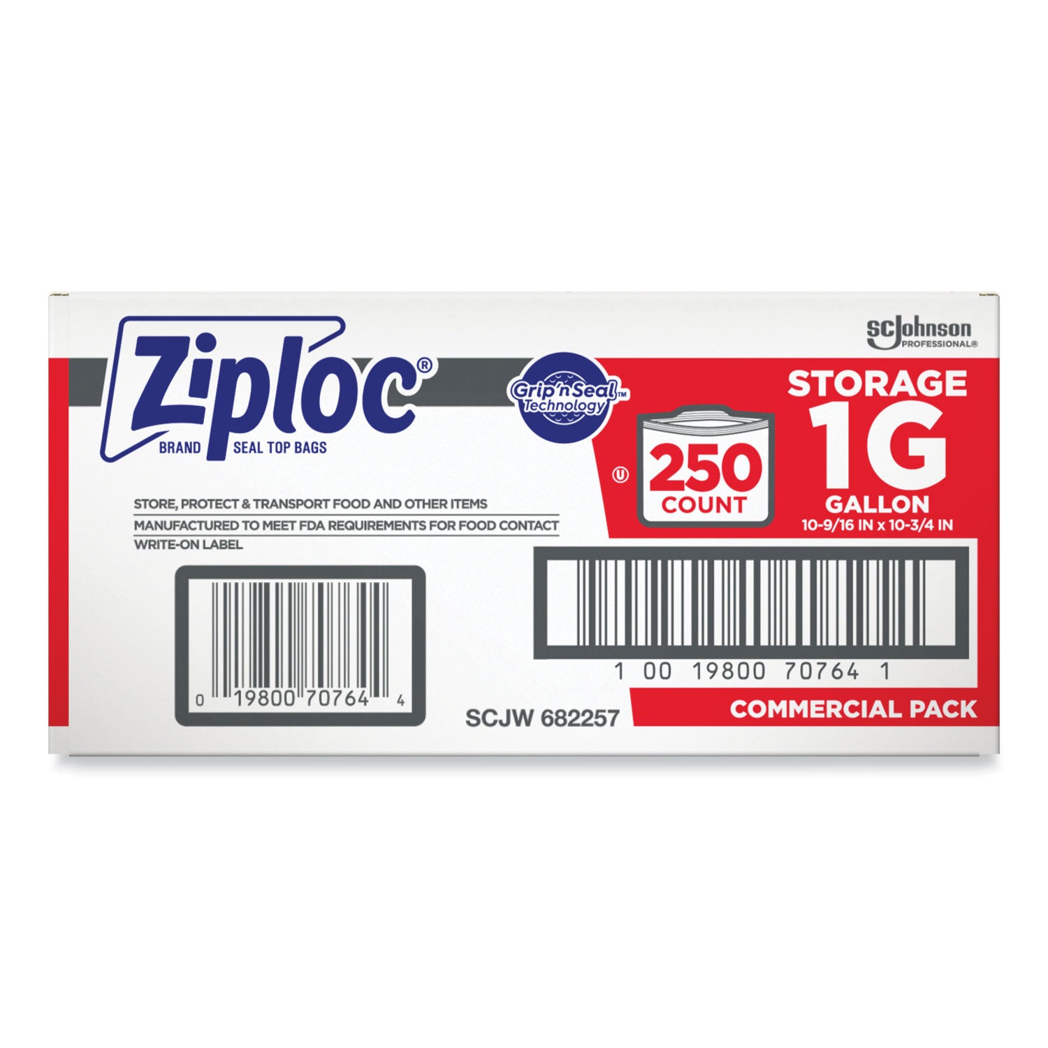 Double Zipper Storage Bags, 1 gal, 1.75 mil, 10.56" x 10.75", Clear, 250/Box