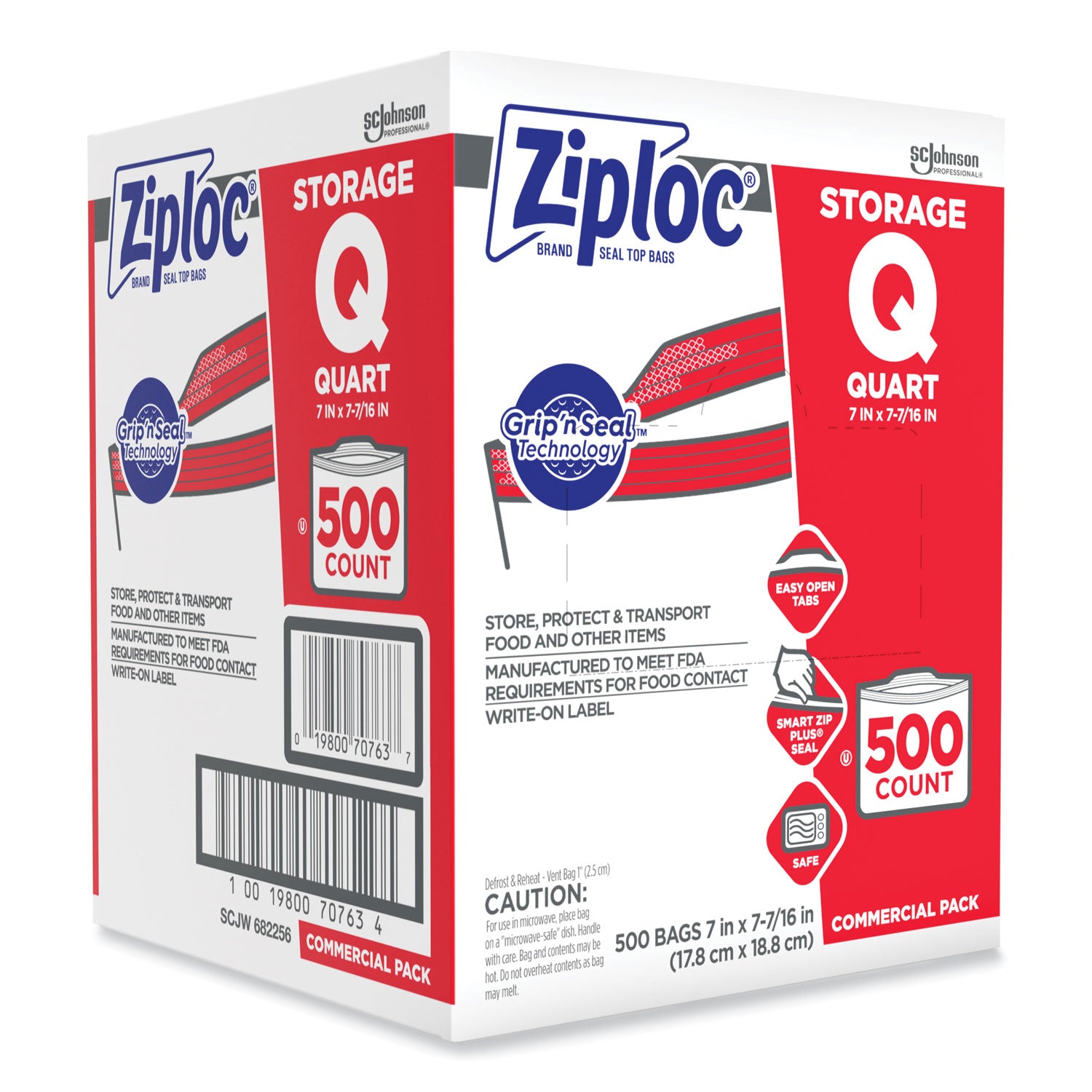 Ziploc Quart Storage Bags - Medium Size - 1 quart Capacity - 7" Width - 1.75 mil (44 Micron) Thickness - Zipper Closure - Textured - Clear - Plastic - 500/Carton - Multipurpose