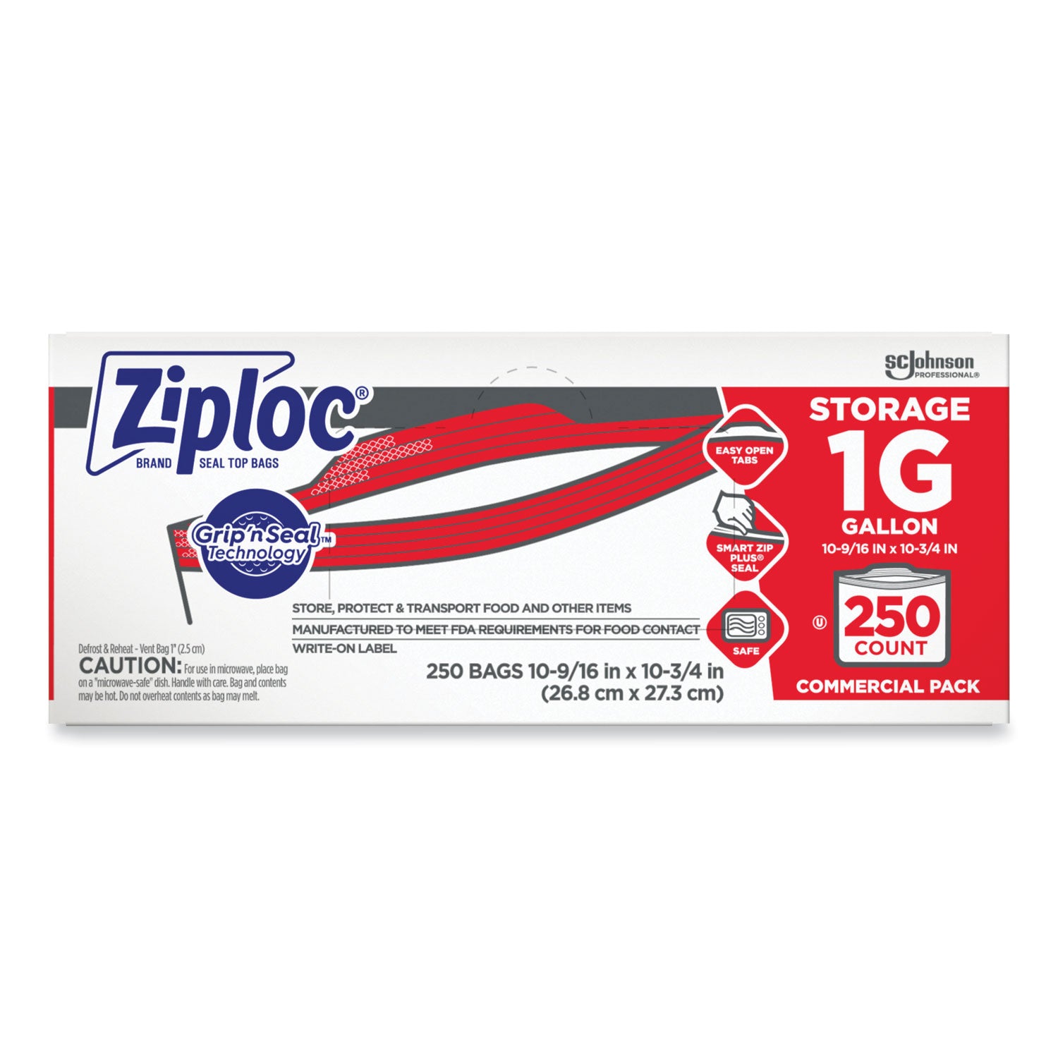 Double Zipper Storage Bags, 1 gal, 1.75 mil, 10.56" x 10.75", Clear, 250/Box