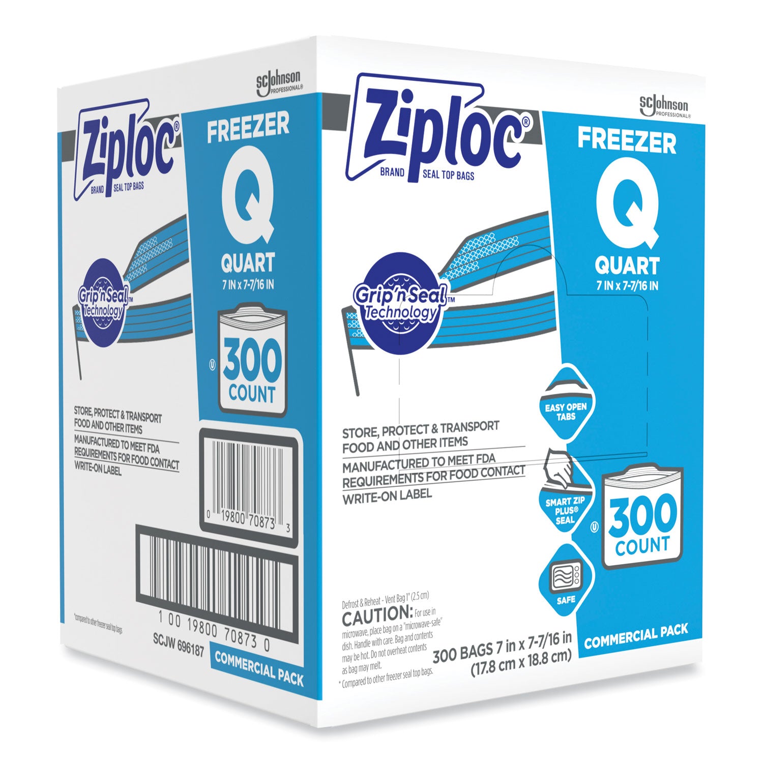Double Zipper Freezer Bags, 1 qt, 2.7 mil, 7" x 7.75", Clear, 300/Carton