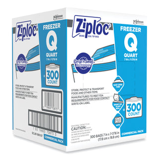 Double Zipper Freezer Bags, 1 qt, 2.7 mil, 7" x 7.75", Clear, 300/Carton