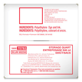 Double Zipper Storage Bags, 1 qt, 1.75 mil, 7" x 7.75", Clear, 500/Box