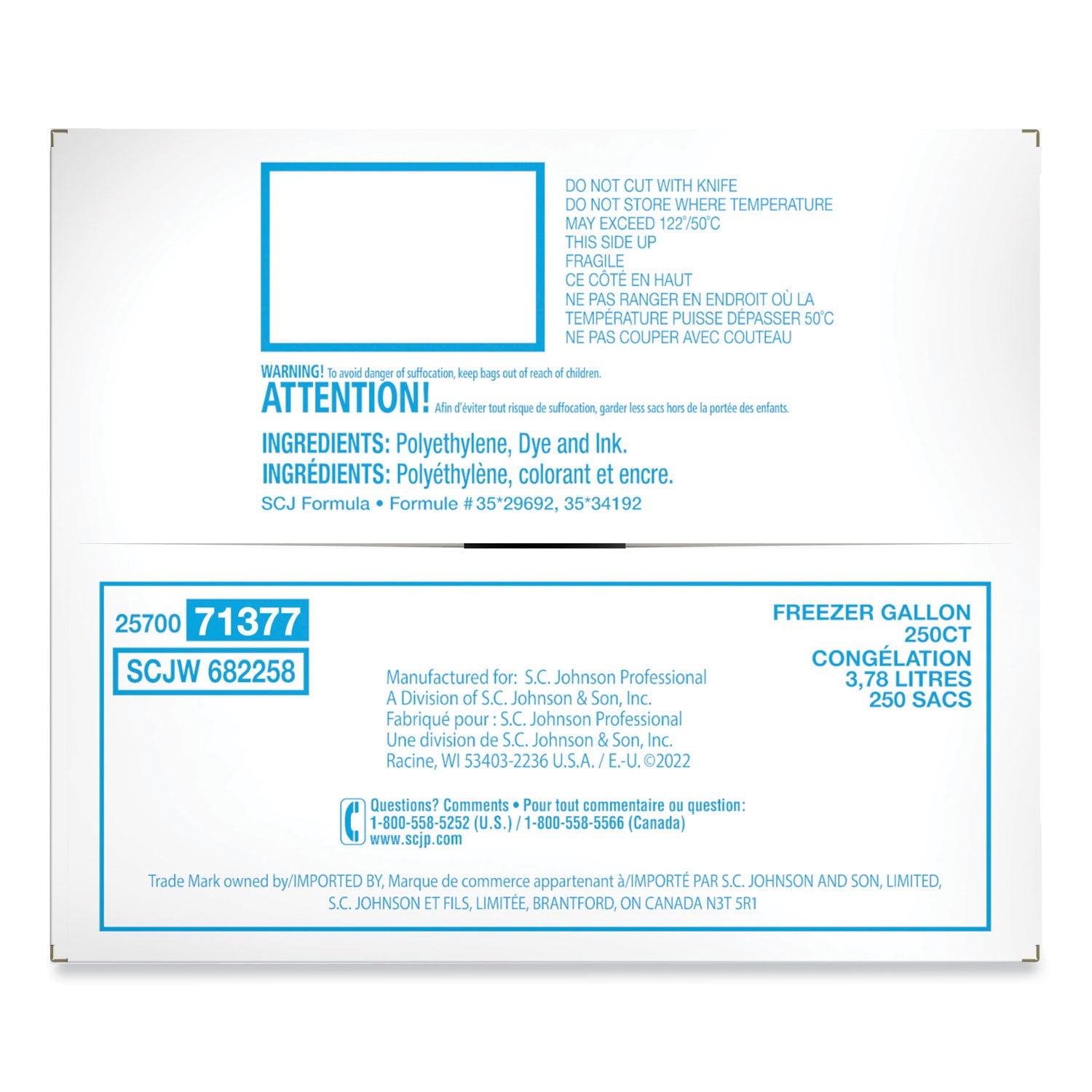 Ziploc Grip n' Seal Freezer Bags - Large Size - 1 gal Capacity - 10.56" Width x 10.75" Length - Zipper Closure - Textured - Clear - Plastic - 1Carton - 250 Per Carton - Food, Industrial, Healthcare, Office, Commercial, Storage