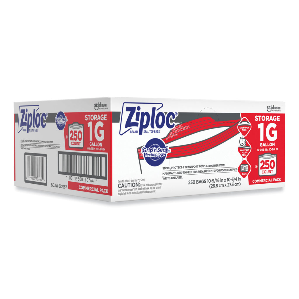 Double Zipper Storage Bags, 1 gal, 1.75 mil, 10.56" x 10.75", Clear, 250/Box