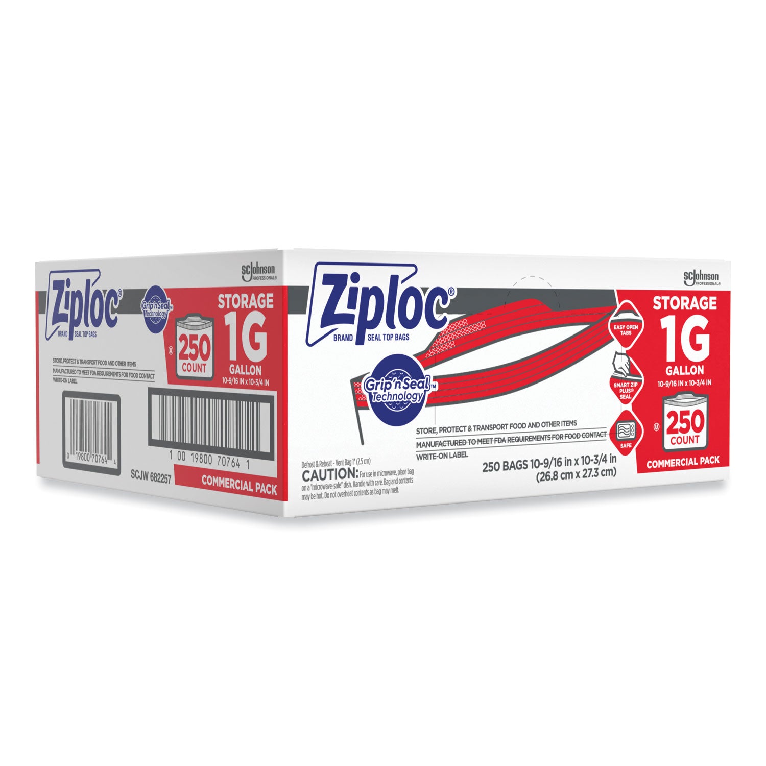 Double Zipper Storage Bags, 1 gal, 1.75 mil, 10.56" x 10.75", Clear, 250/Box