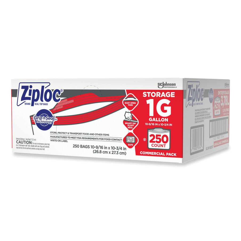 Double Zipper Storage Bags, 1 gal, 1.75 mil, 10.56" x 10.75", Clear, 250/Box