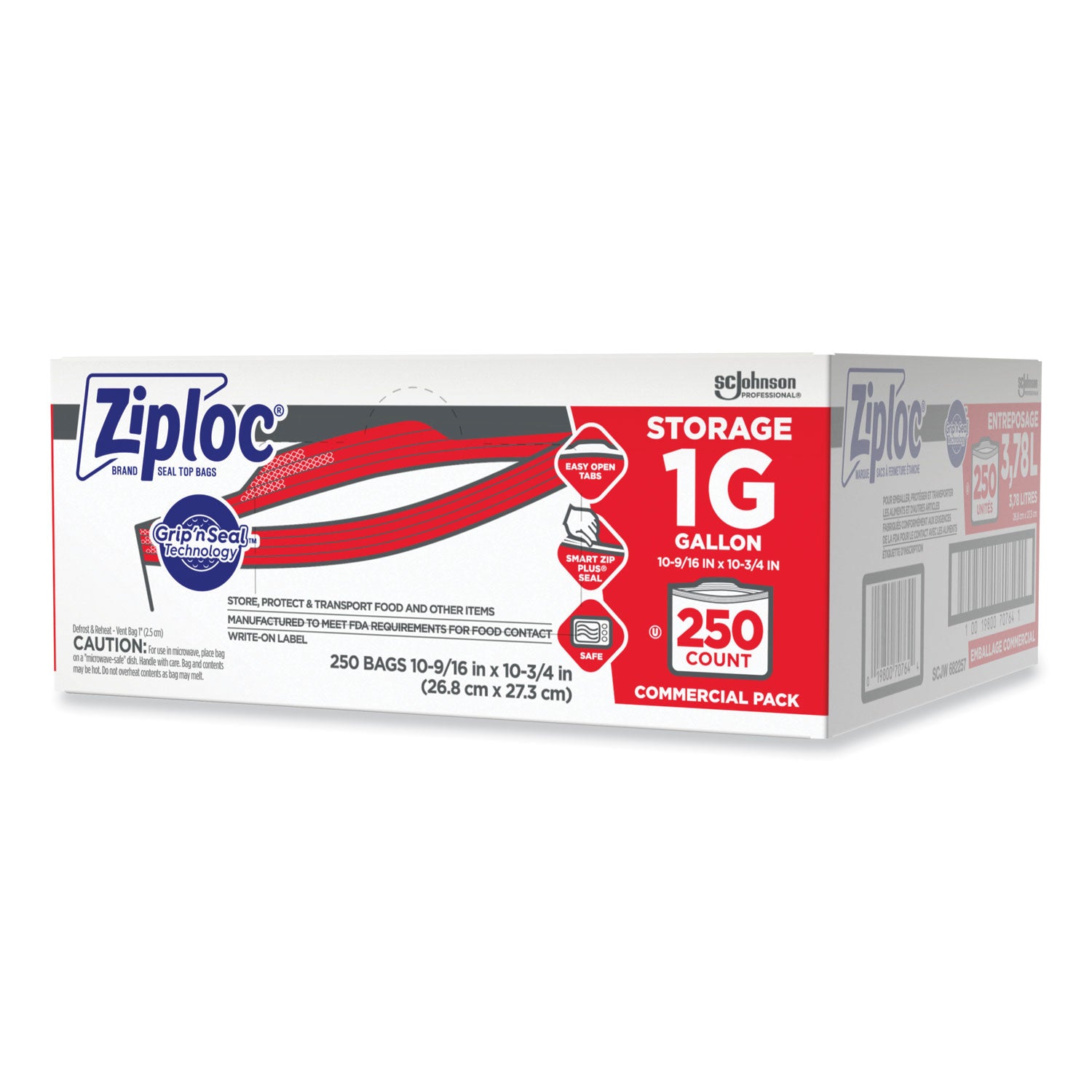 Double Zipper Storage Bags, 1 gal, 1.75 mil, 10.56" x 10.75", Clear, 250/Box