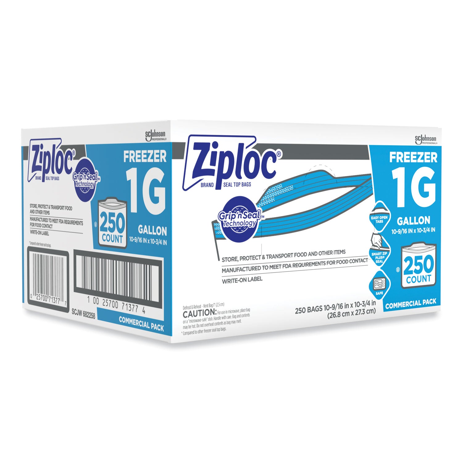 Ziploc Grip n' Seal Freezer Bags - Large Size - 1 gal Capacity - 10.56" Width x 10.75" Length - Zipper Closure - Textured - Clear - Plastic - 1Carton - 250 Per Carton - Food, Industrial, Healthcare, Office, Commercial, Storage
