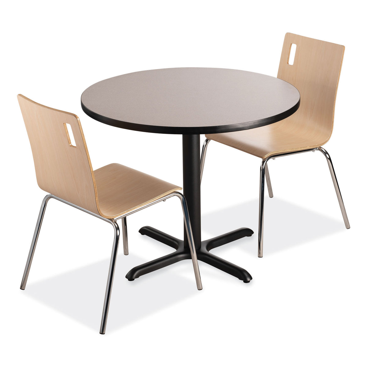 Cafe Table, 36" Diameter x 30h, Round Top/X-Base, Gray Nebula, Black Base, Ships in 7-10 Business Days