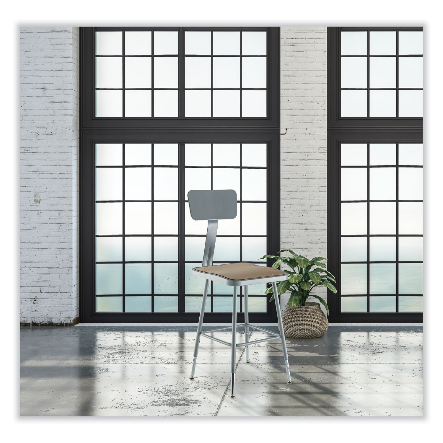 6300 Series Height Adj HD Square Seat Steel Stool w/Back, Supports 500 lb, 18"-26" Seat Ht, Brown/Gray, Ships in 1-3 Bus Days