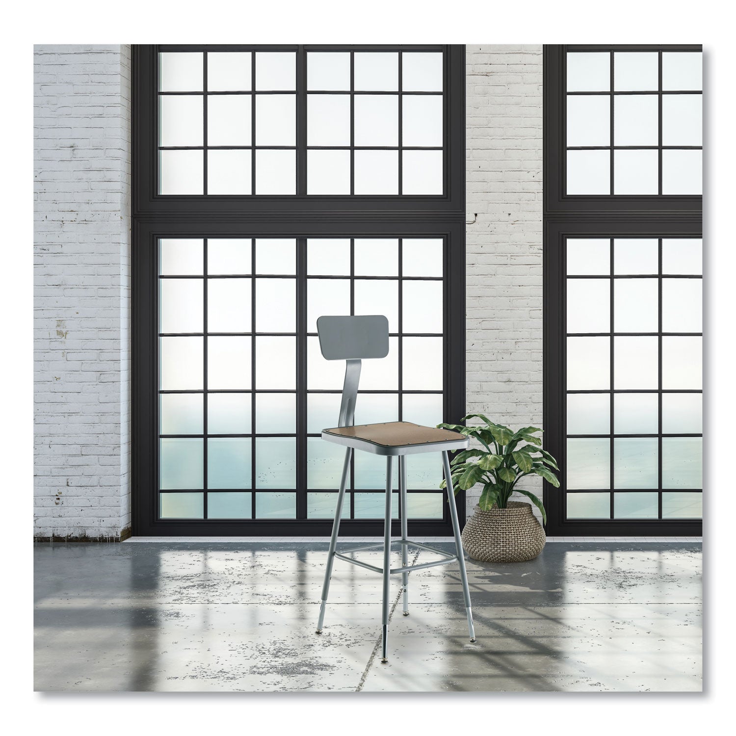 6300 Series Height Adj HD Square Seat Stool w/Back, Supports 500 lb, 23.75"-31.75" Seat Ht, Brown/Gray, Ships in 1-3 Bus Days
