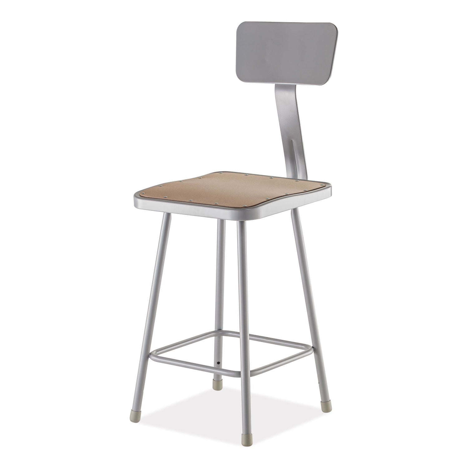 6300 Series HD Square Seat Stool w/Backrest, Supports 500 lb, 23.25" Seat Ht, Brown Seat,Gray Back/Base,Ships in 1-3 Bus Days