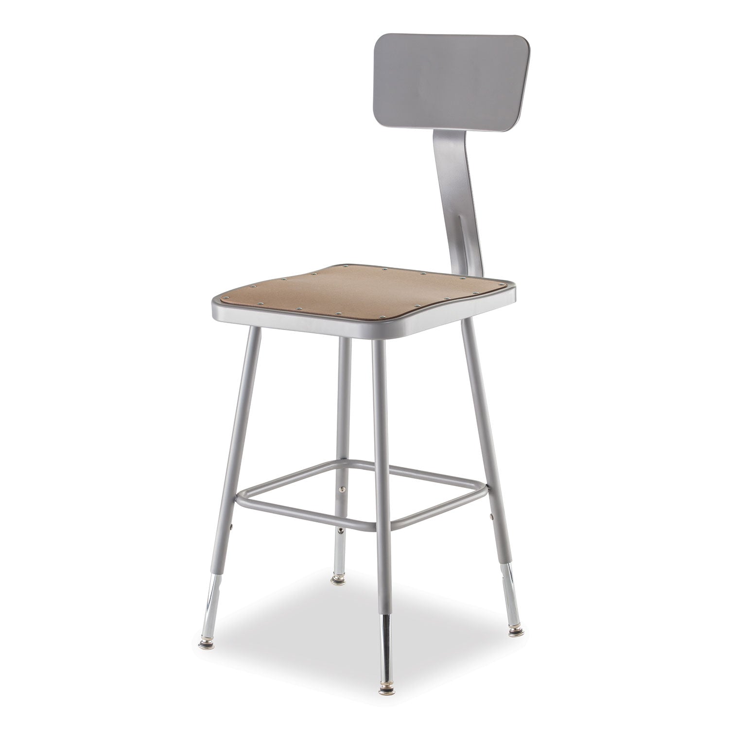 6300 Series Height Adj HD Square Seat Steel Stool w/Back, Supports 500 lb, 18"-26" Seat Ht, Brown/Gray, Ships in 1-3 Bus Days
