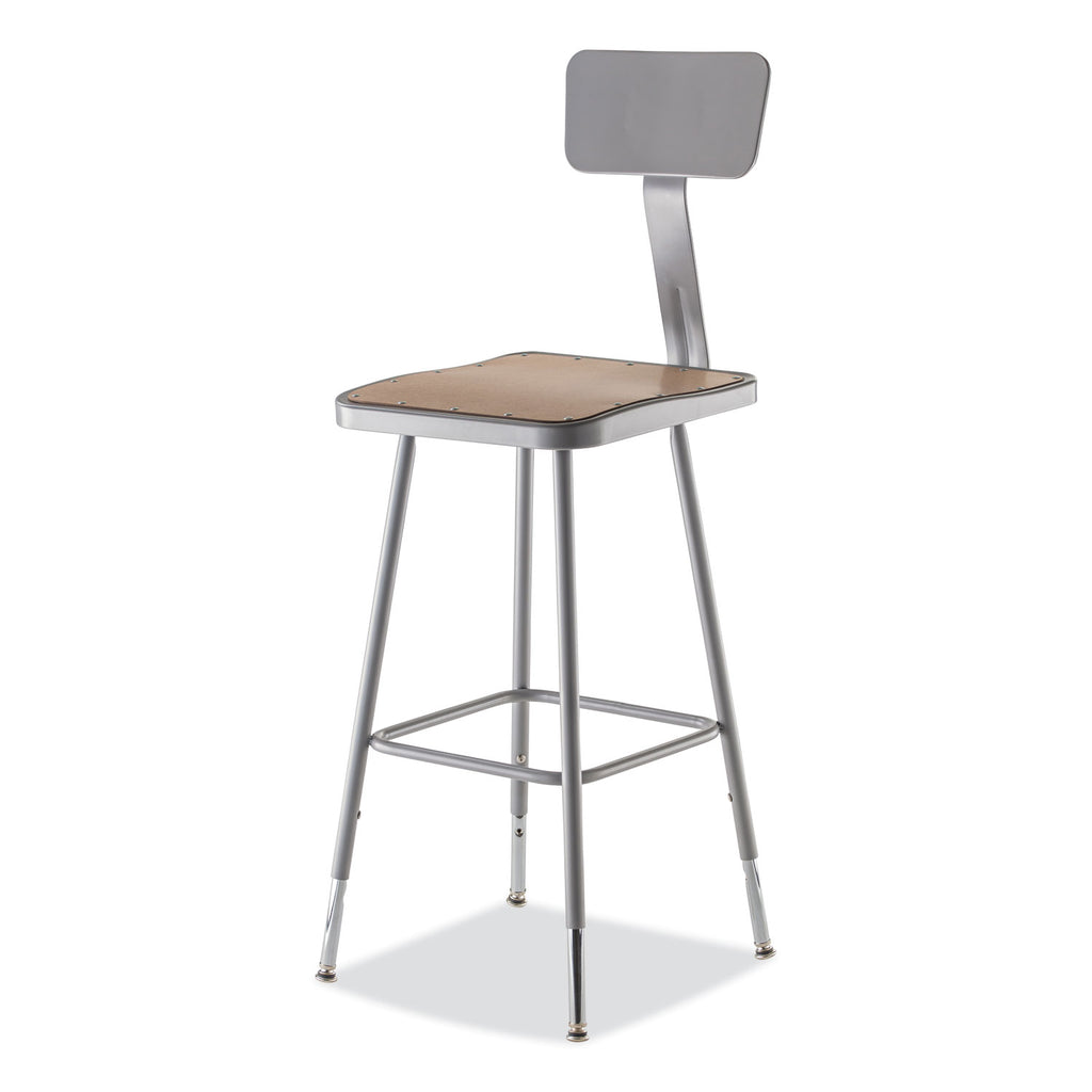 6300 Series Height Adj HD Square Seat Stool w/Back, Supports 500 lb, 23.75"-31.75" Seat Ht, Brown/Gray, Ships in 1-3 Bus Days