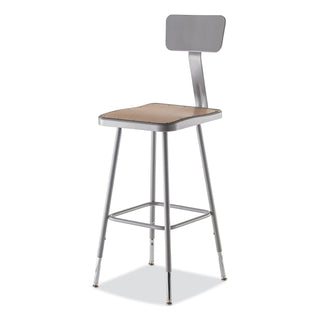 6300 Series Height Adj HD Square Seat Stool w/Back, Supports 500 lb, 23.75"-31.75" Seat Ht, Brown/Gray, Ships in 1-3 Bus Days