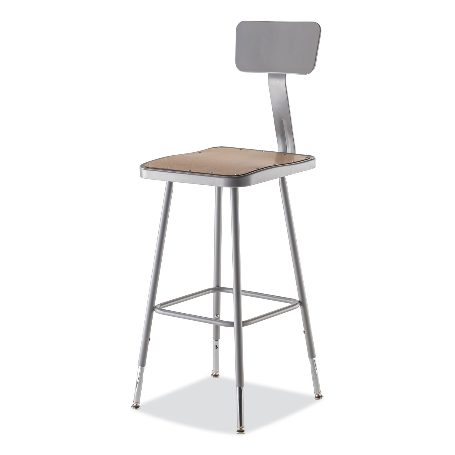 6300 Series Height Adj HD Square Seat Stool w/Back, Supports 500 lb, 23.75"-31.75" Seat Ht, Brown/Gray, Ships in 1-3 Bus Days