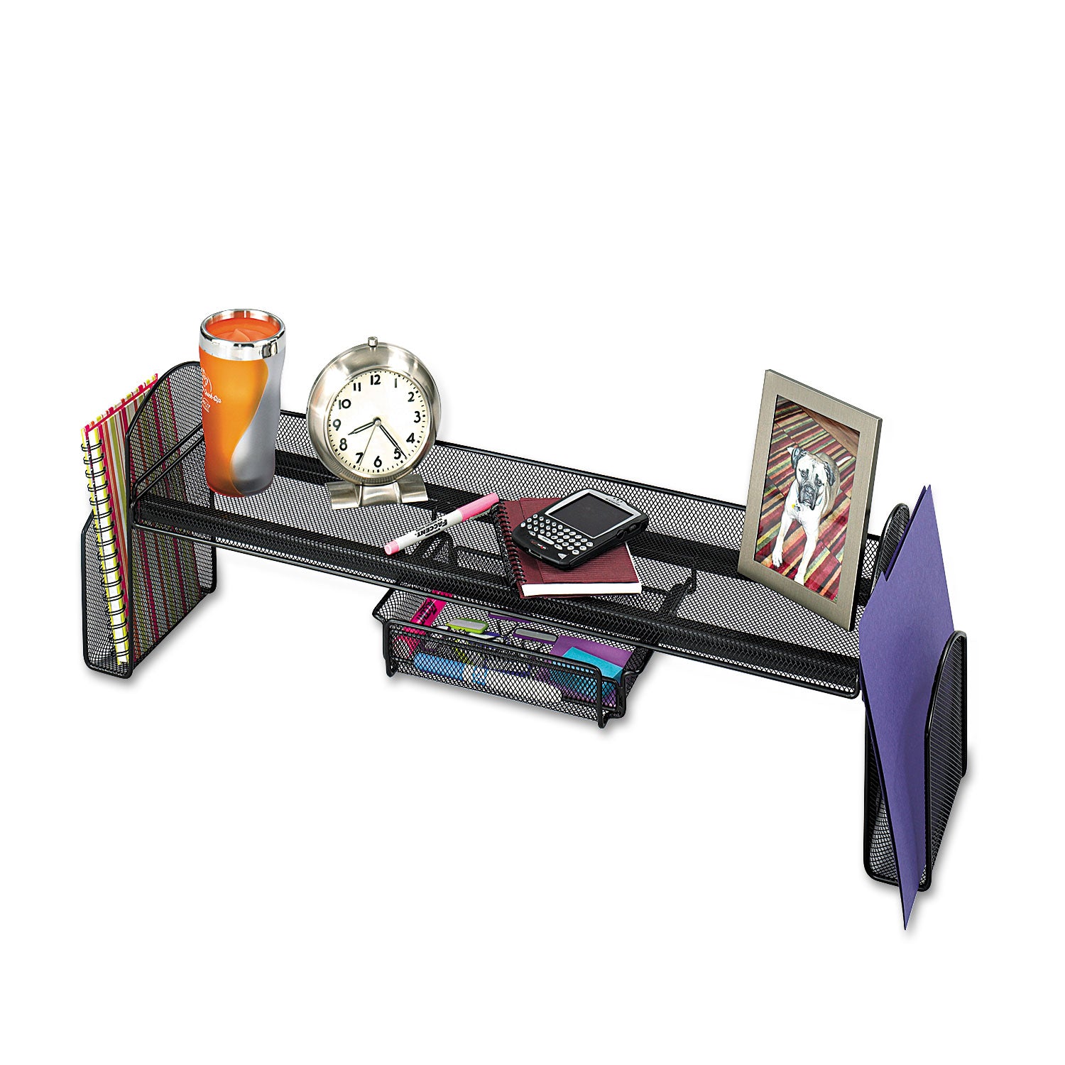 Safco Onyx Steel Mesh Off-Surface Shelf - 10" Height x 31.5" Width x 7.3" DepthDesktop - Black - 1 Each