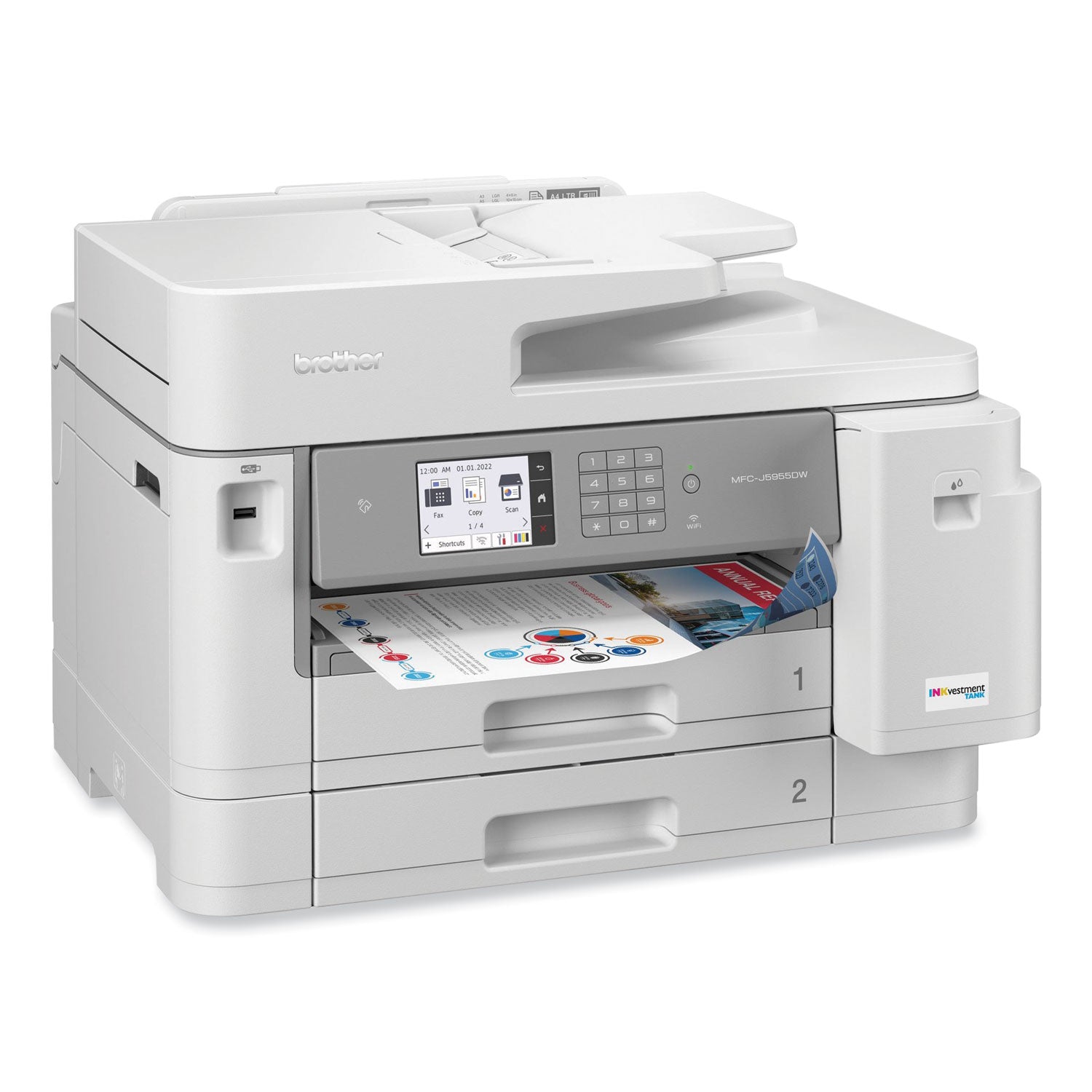 Brother Workhorse MFC-J5955DW Wireless Inkjet Multifunction Printer - Color - Copier/Fax/Printer/Scanner - 30 ppm Mono/30 ppm Color Print - 1200 x 4800 dpi Print - Automatic Duplex Print - Color Flatbed/CIS Scanner - 1200 dpi Optical Scan - Color Fax