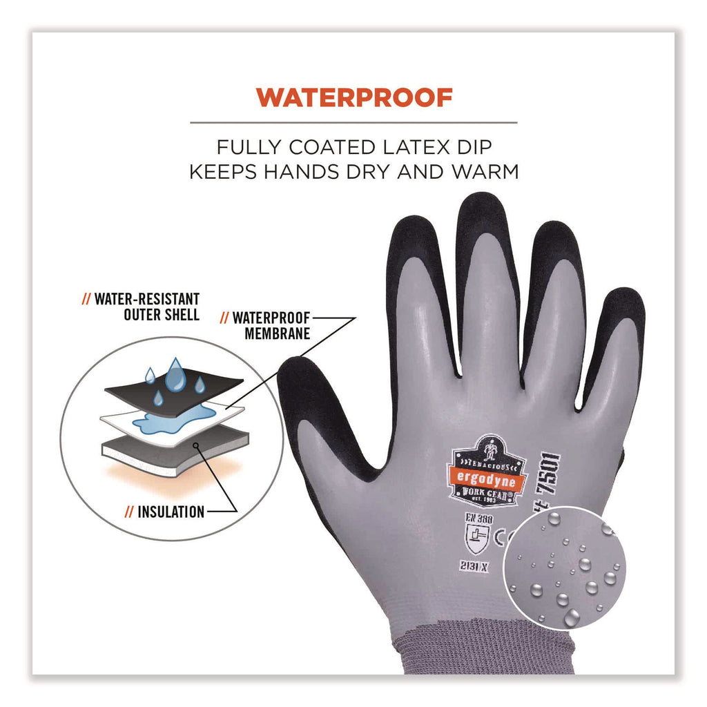 ProFlex 7501 Coated Waterproof Winter Gloves, Gray, 2X-Large, Pair, Ships in 1-3 Business Days