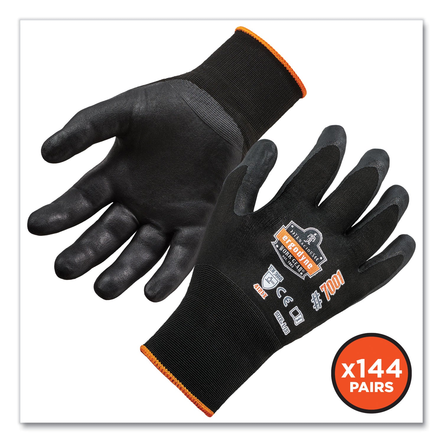 ProFlex 7001-CASE Nitrile Coated Gloves, Black, 2X-Large, 144 Pairs/Carton, Ships in 1-3 Business Days - 2