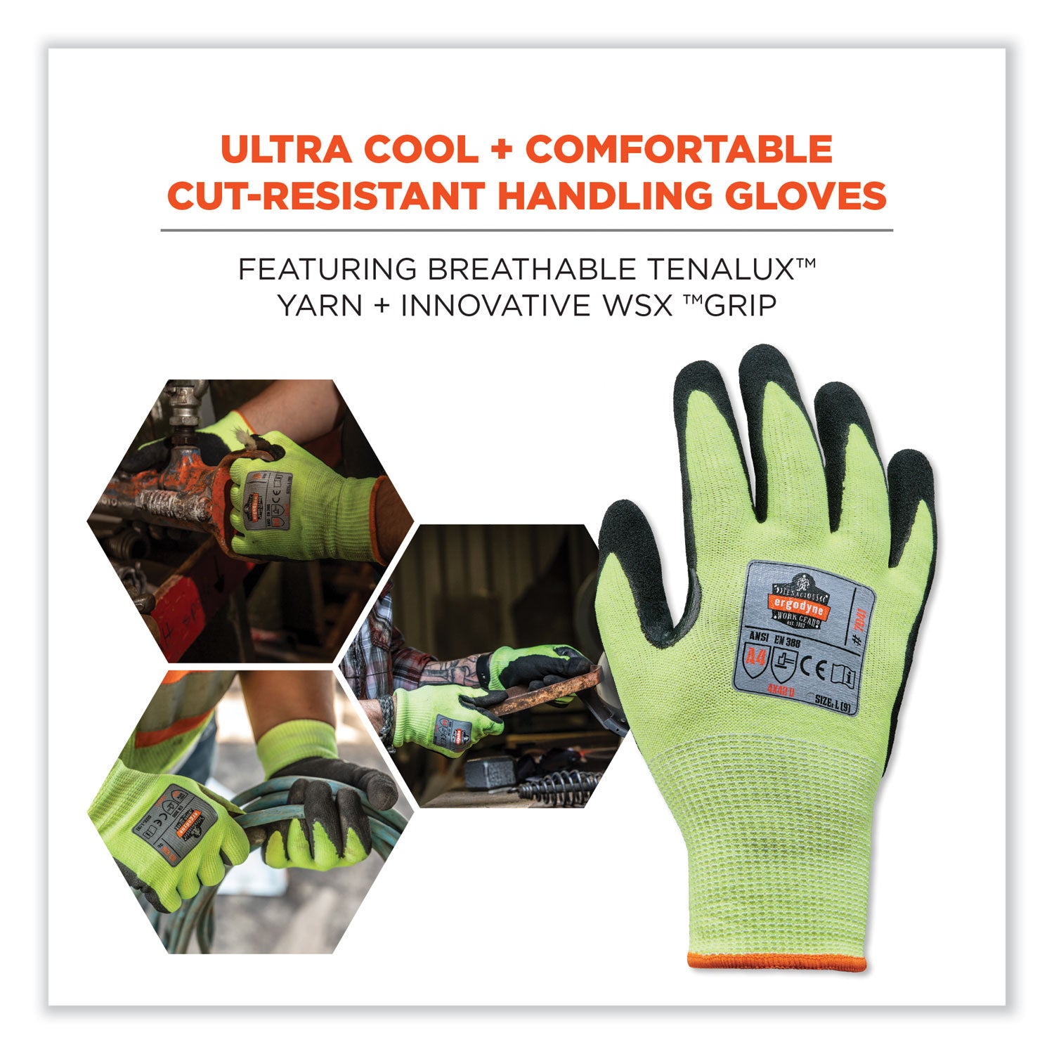 ProFlex 7041 ANSI A4 Nitrile-Coated CR Gloves, Lime, Small, Pair, Ships in 1-3 Business Days