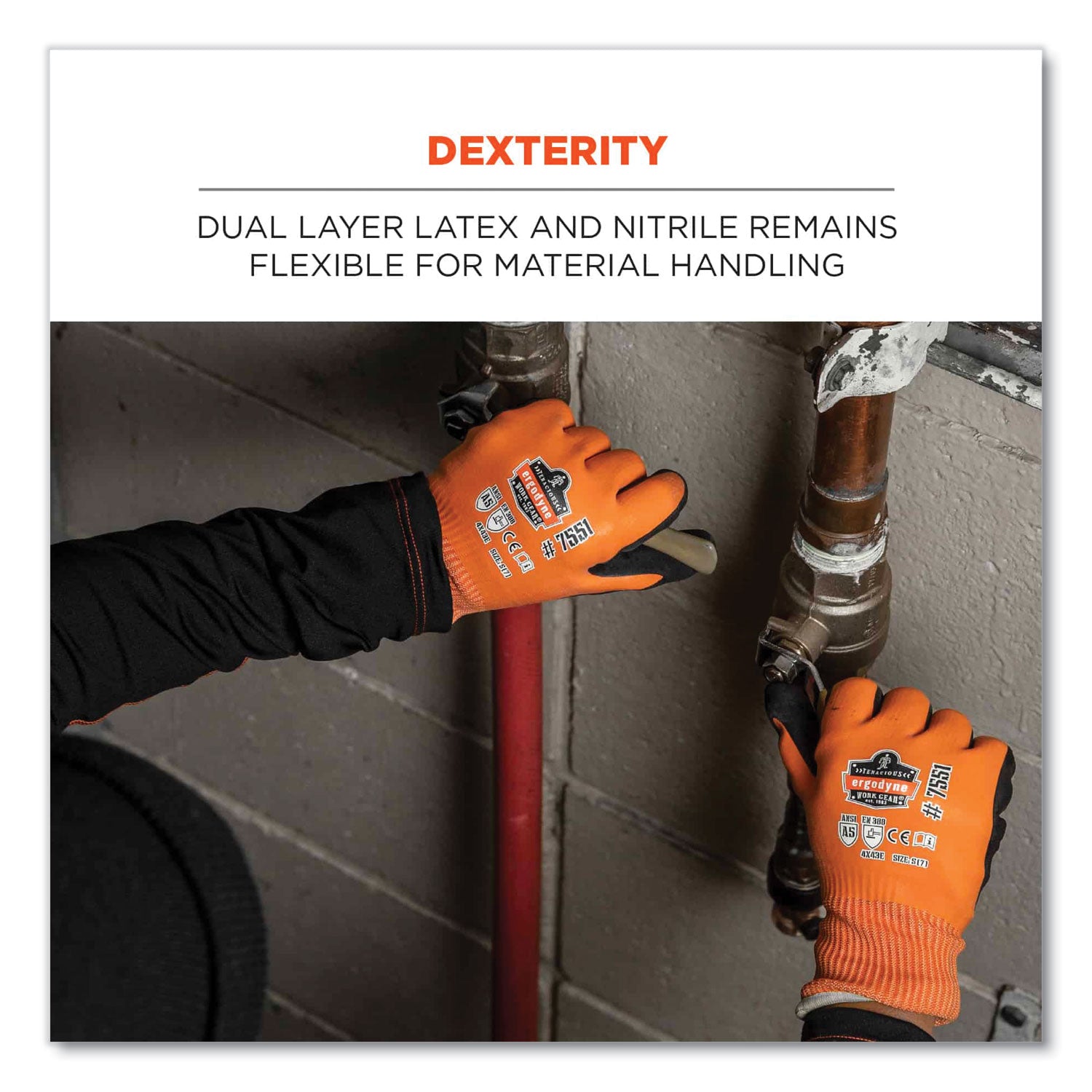ProFlex 7551 ANSI A5 Coated Waterproof CR Gloves, Orange, Medium, Pair, Ships in 1-3 Business Days
