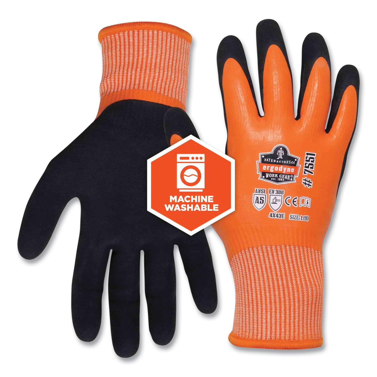 ProFlex 7551-CASE ANSI A5 Coated Waterproof CR Gloves, Orange, Small, 144 Pairs/Carton, Ships in 1-3 Business Days