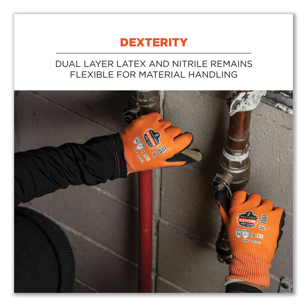 ProFlex 7551 ANSI A5 Coated Waterproof CR Gloves, Orange, 2X-Large, Pair, Ships in 1-3 Business Days