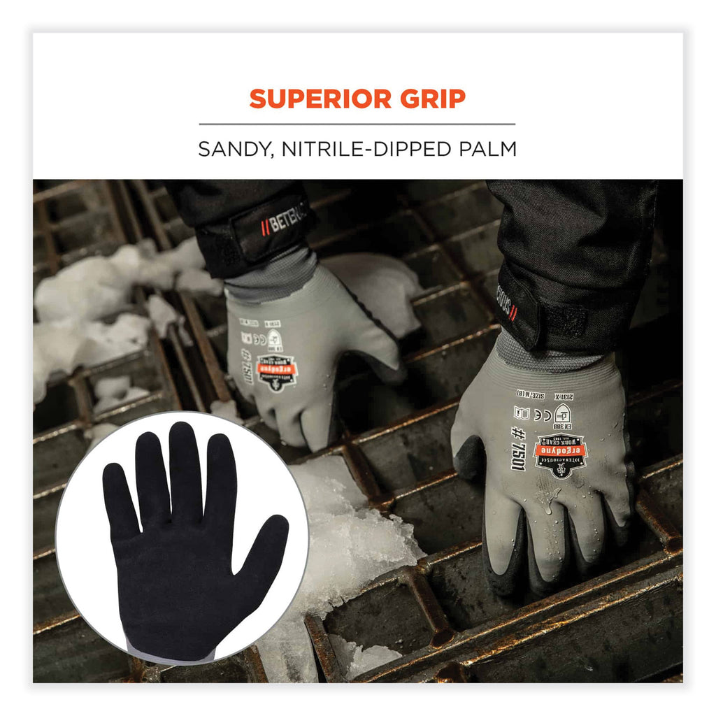 ProFlex 7501-CASE Coated Waterproof Winter Gloves, Gray, Large, 144 Pairs/Carton, Ships in 1-3 Business Days