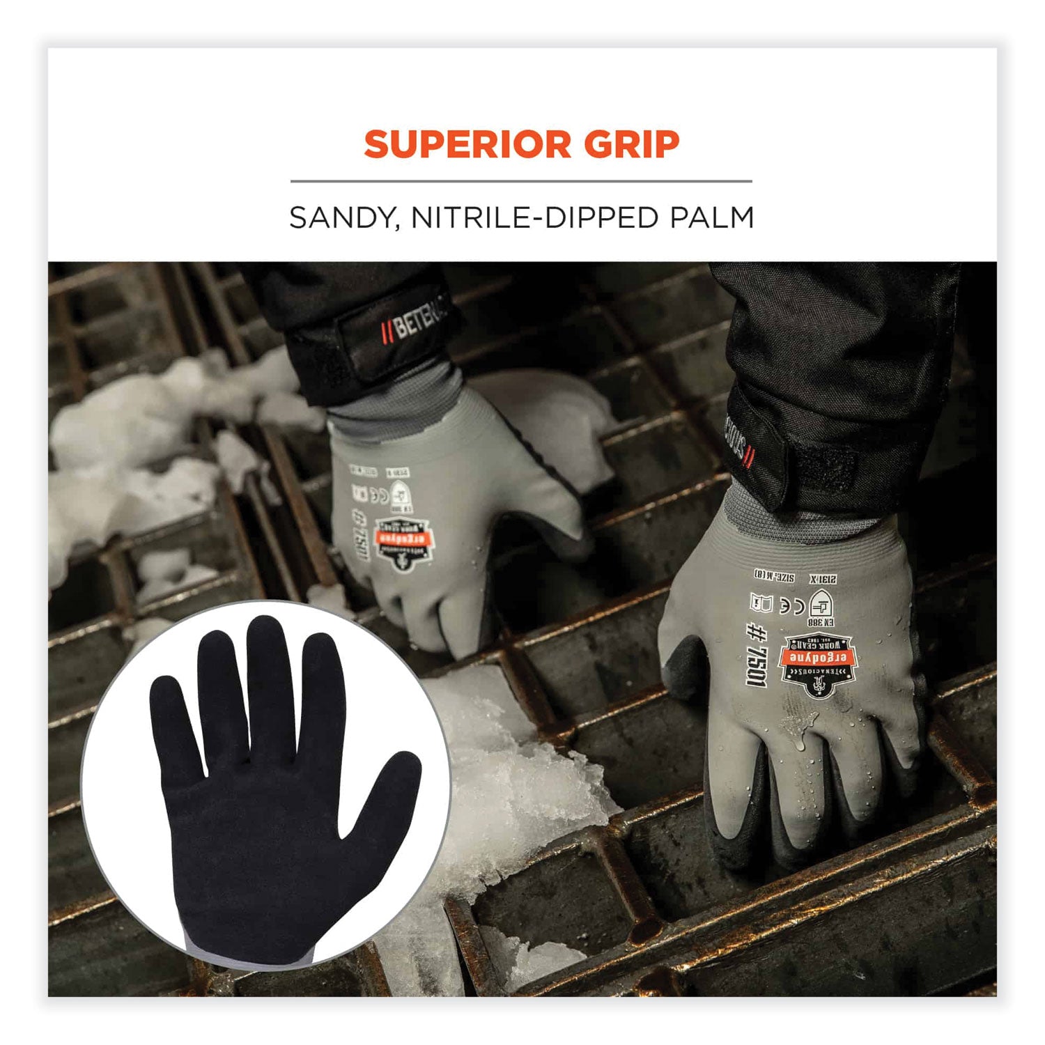 ProFlex 7501-CASE Coated Waterproof Winter Gloves, Gray, Large, 144 Pairs/Carton, Ships in 1-3 Business Days