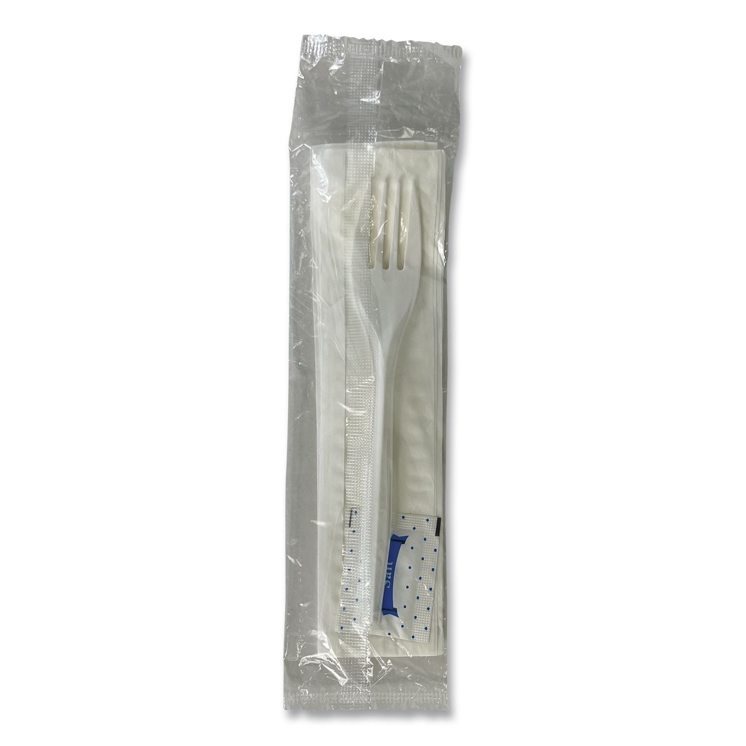 Three-Piece Utensil Set, Fork/Napkin/Salt Packet, White, 500/Carton