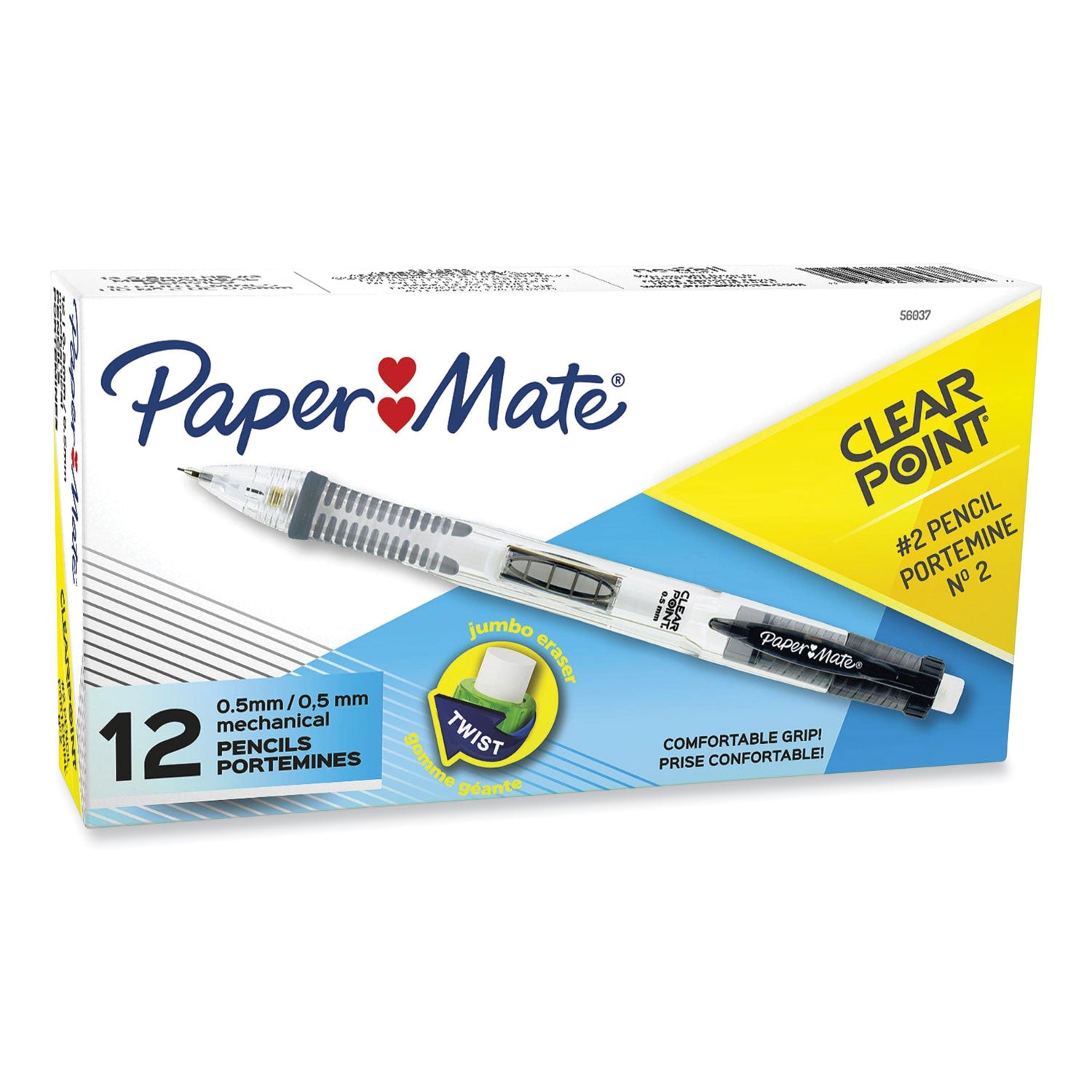 Clear Point Mechanical Pencil, 0.5 mm, HB (#2), Black Lead, Black Barrel - 