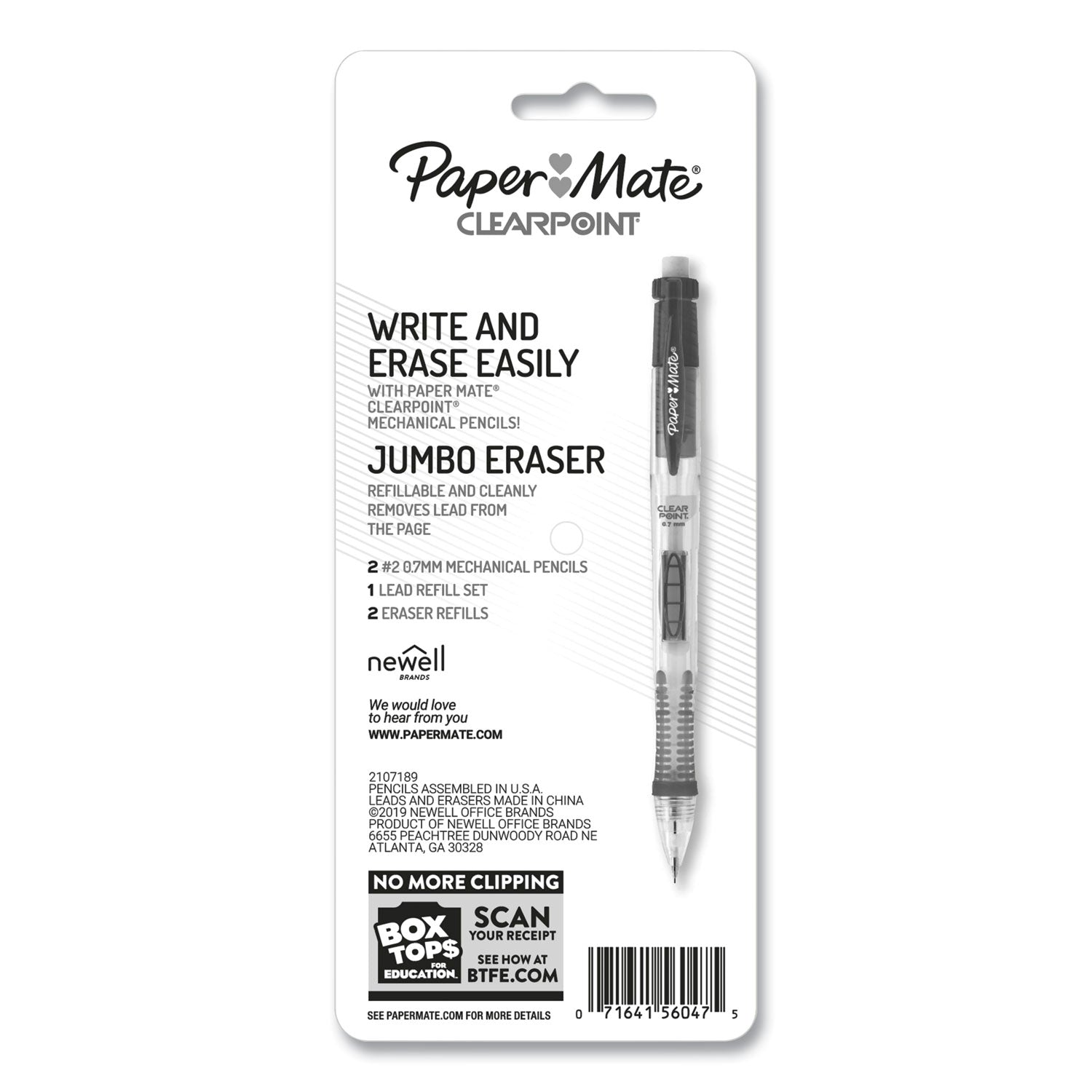 Clear Point Mechanical Pencils with Tube of Lead/Erasers, 0.7 mm, HB (#2), Black Lead, Randomly Assorted Barrel Colors, 2/PK - 