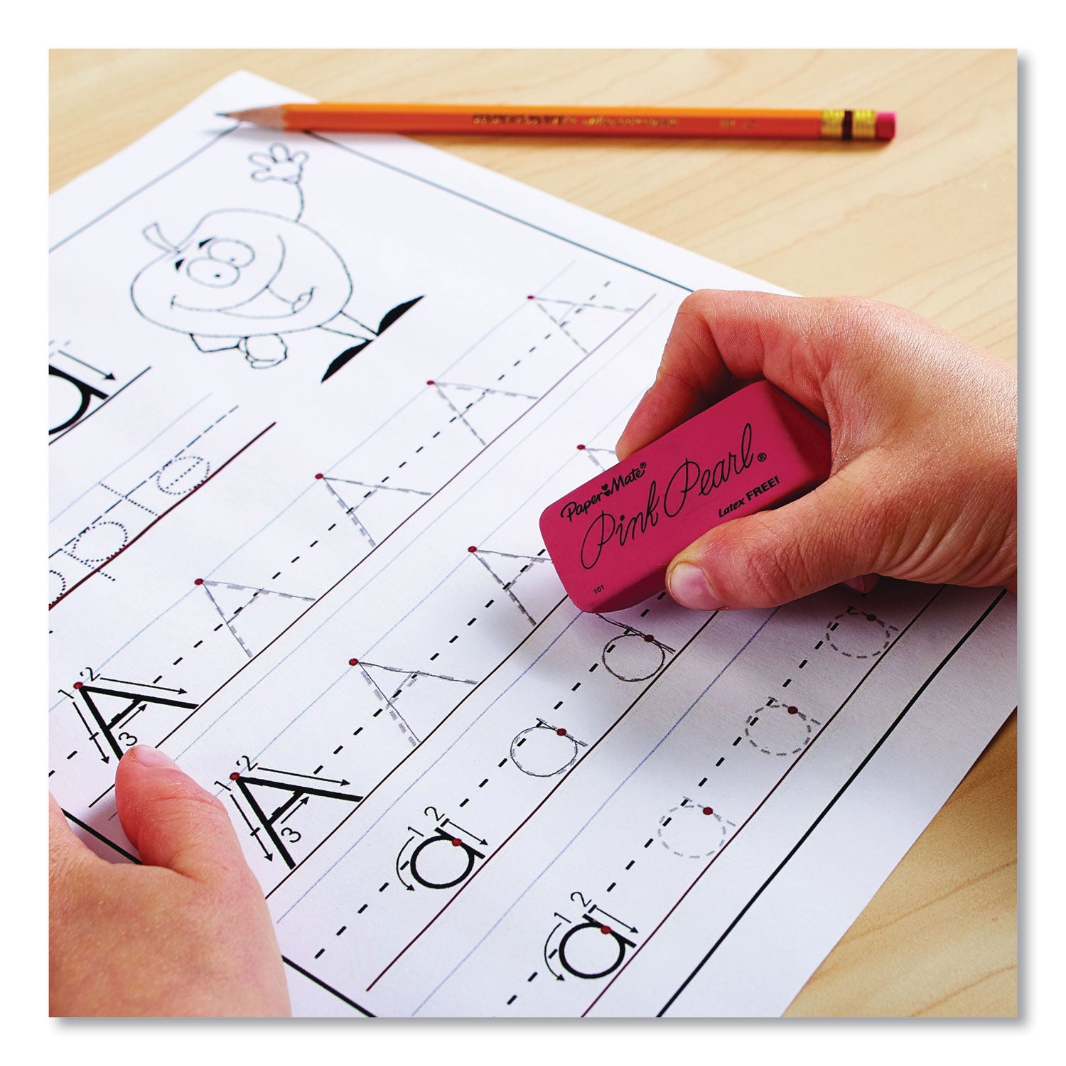 Pink Pearl Eraser, For Pencil Marks, Rectangular Block, Large, Pink, 3/Pack - 