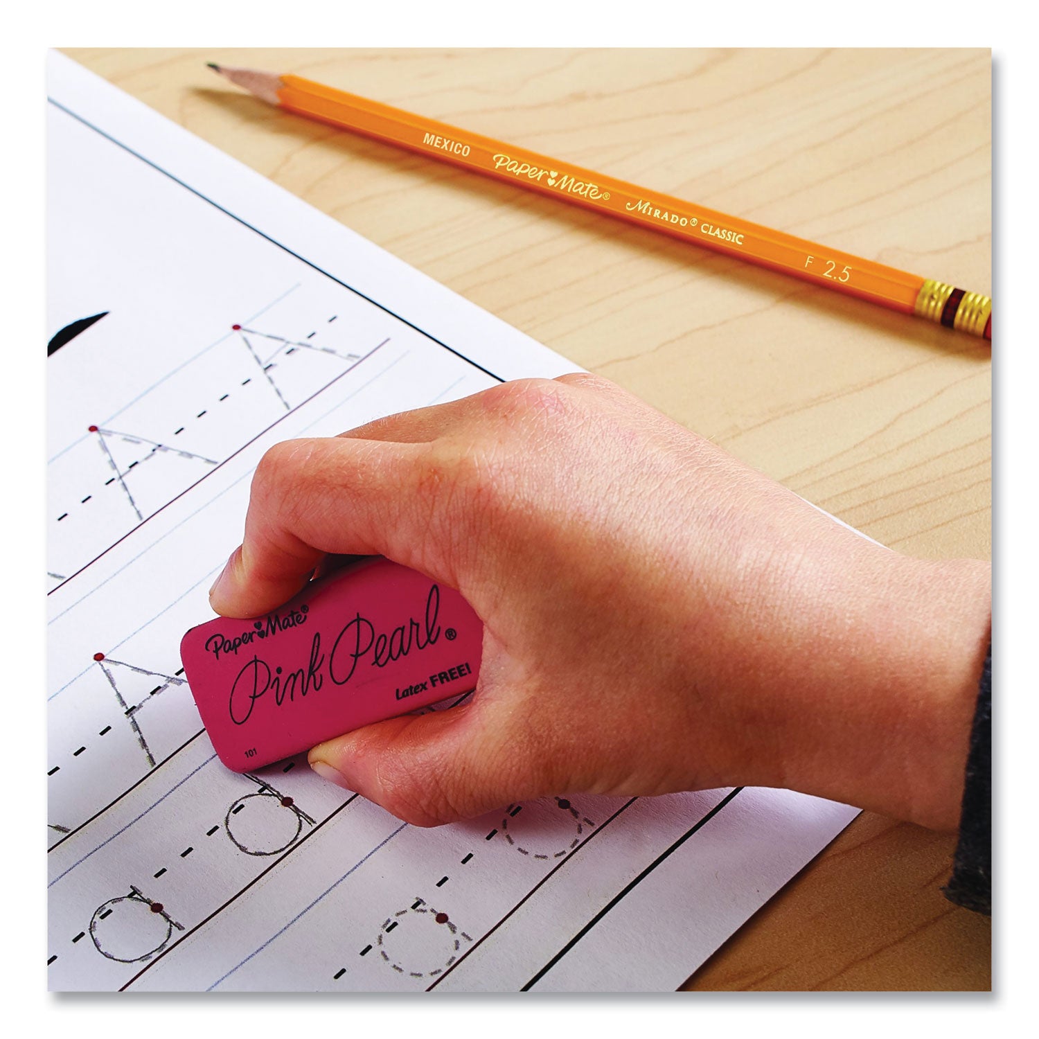 Pink Pearl Eraser, For Pencil Marks, Rectangular Block, Large, Pink, 3/Pack - 