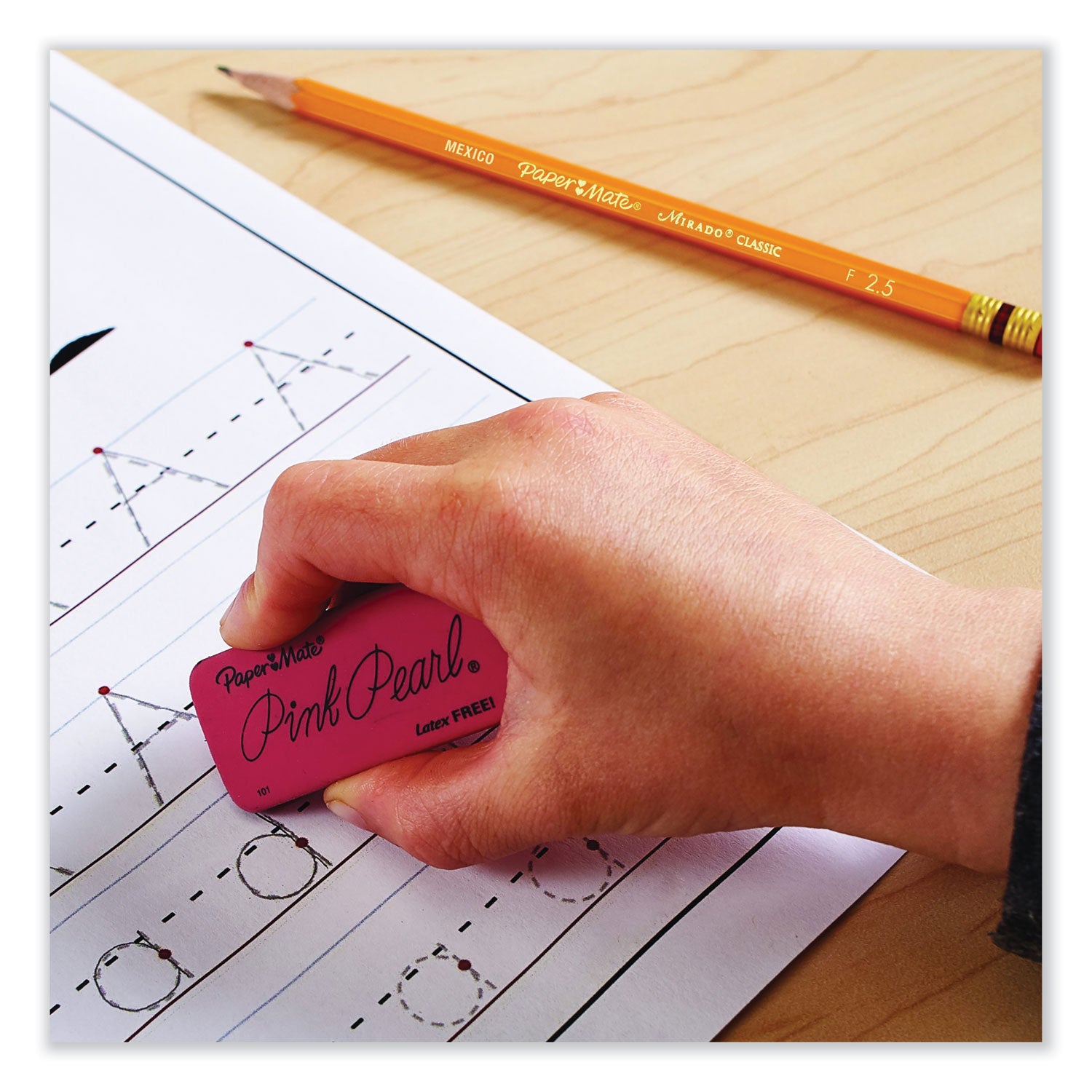 Pink Pearl Eraser, For Pencil Marks, Rectangular Block, Large, Pink, 12/Box - 