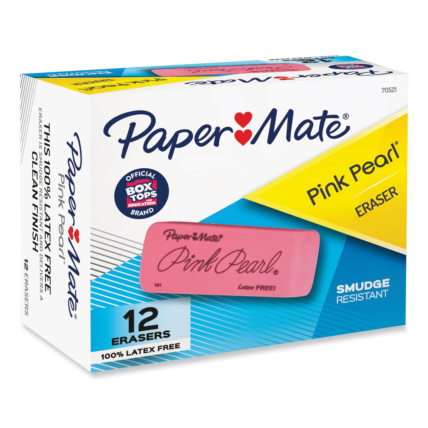 Pink Pearl Eraser, For Pencil Marks, Rectangular Block, Large, Pink, 12/Box - 