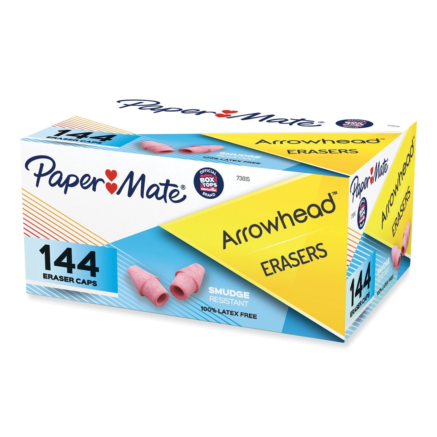 Arrowhead Eraser Caps, For Pencil Marks, Pink, 144/Box - 