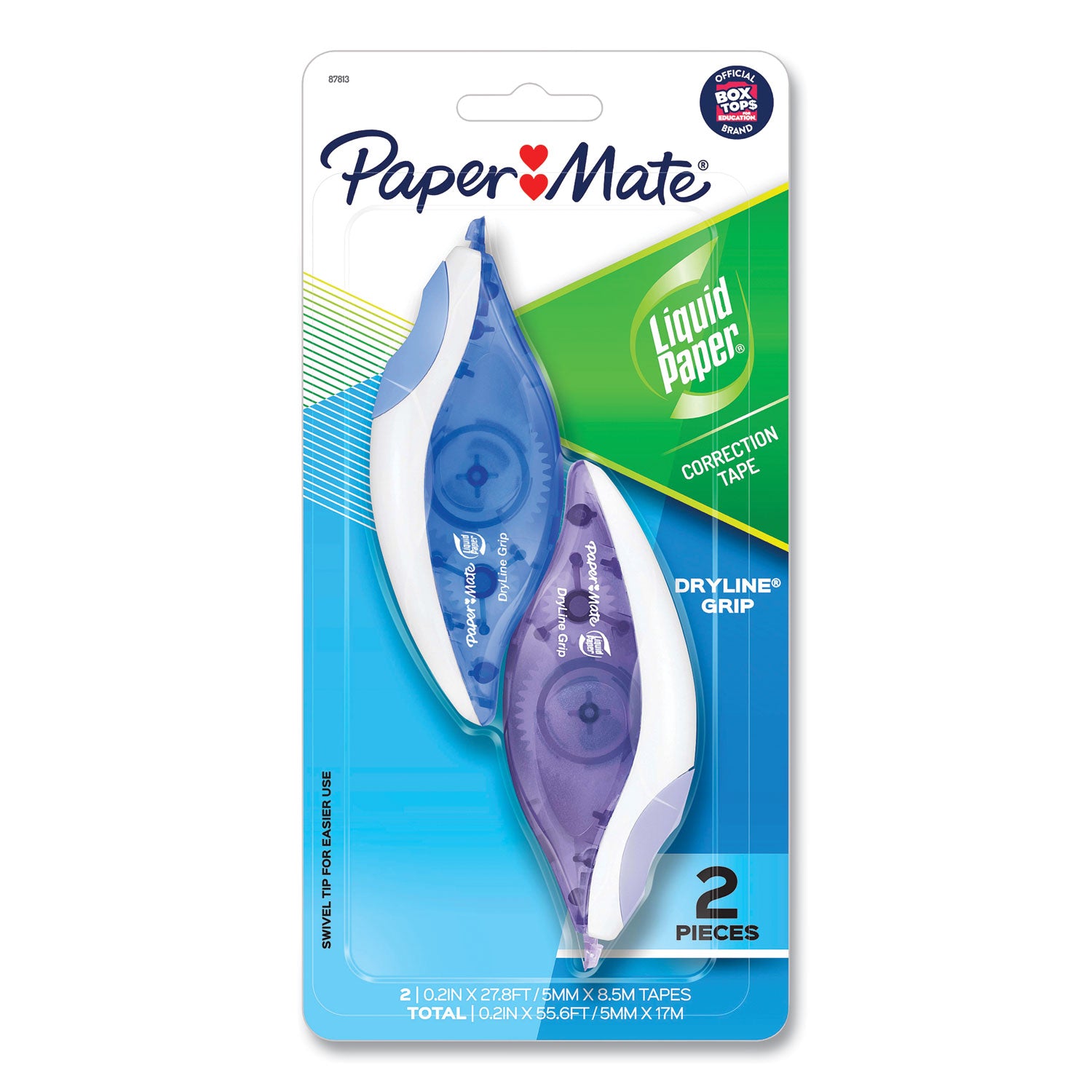 DryLine Grip Correction Tape, Blue/Purple Applicators, 0.2" x 335", 2/Pack - 