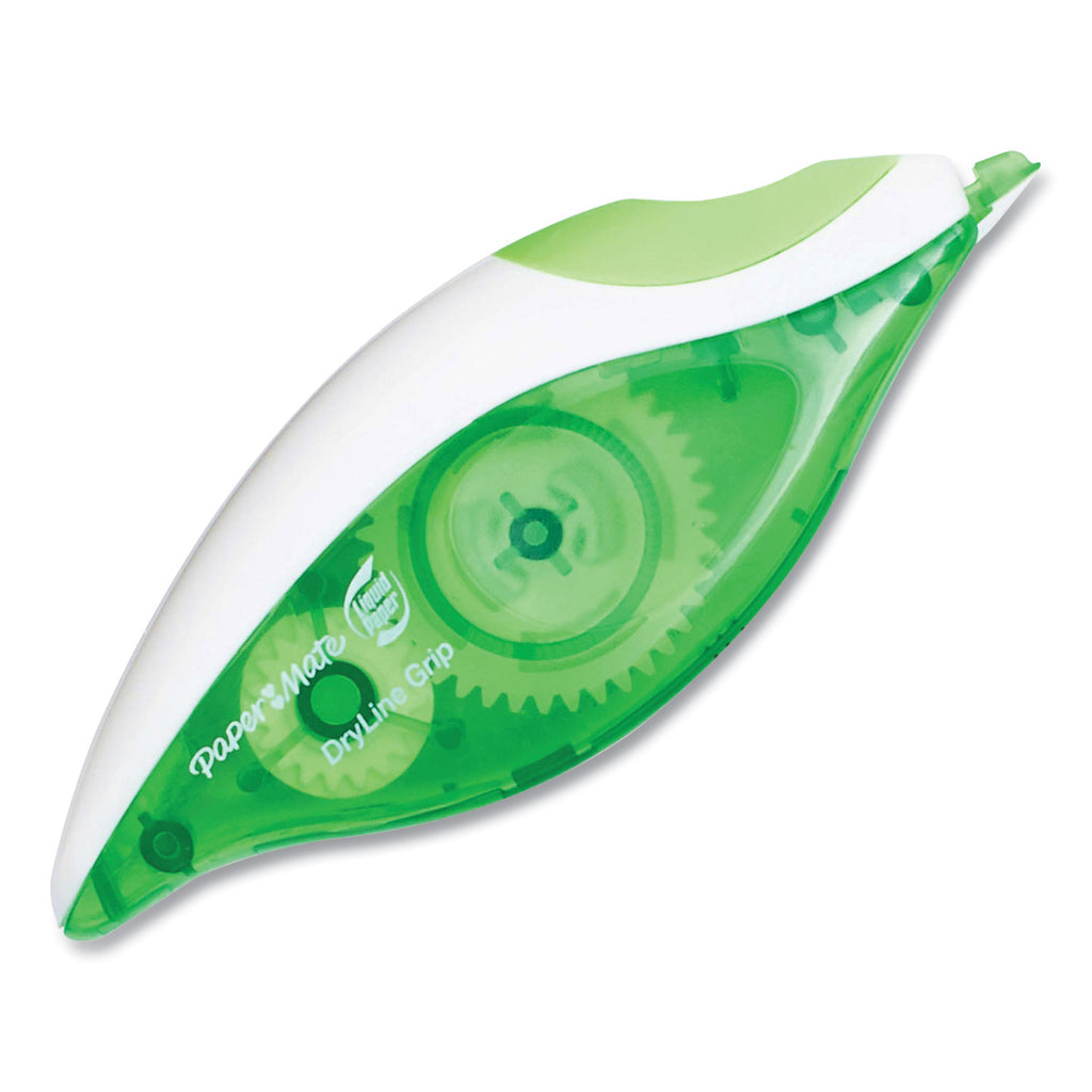 Paper Mate DryLine Grip Correction Tape - 0.20" Width x 27.80 ft LengthGreen, White, Transparent Dispenser - Smooth, Mess-free, Swivel Tip, Ergonomic, Tear Resistant - 1 Pack - White