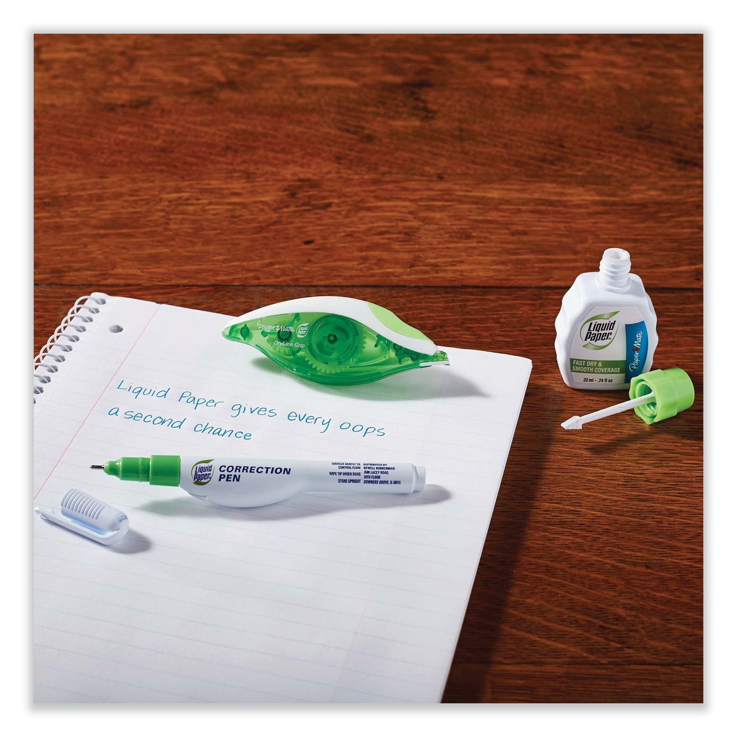 DryLine Grip Correction Tape, Non-Refillable, Gray/Green Applicator, 0.2" x 335", 2/Pack - 
