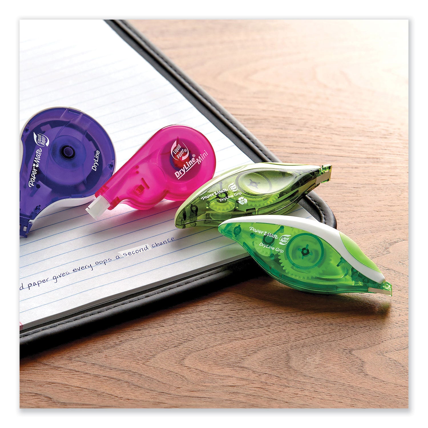 DryLine Grip Correction Tape, Non-Refillable, Gray/Green Applicator, 0.2" x 335", 2/Pack - 