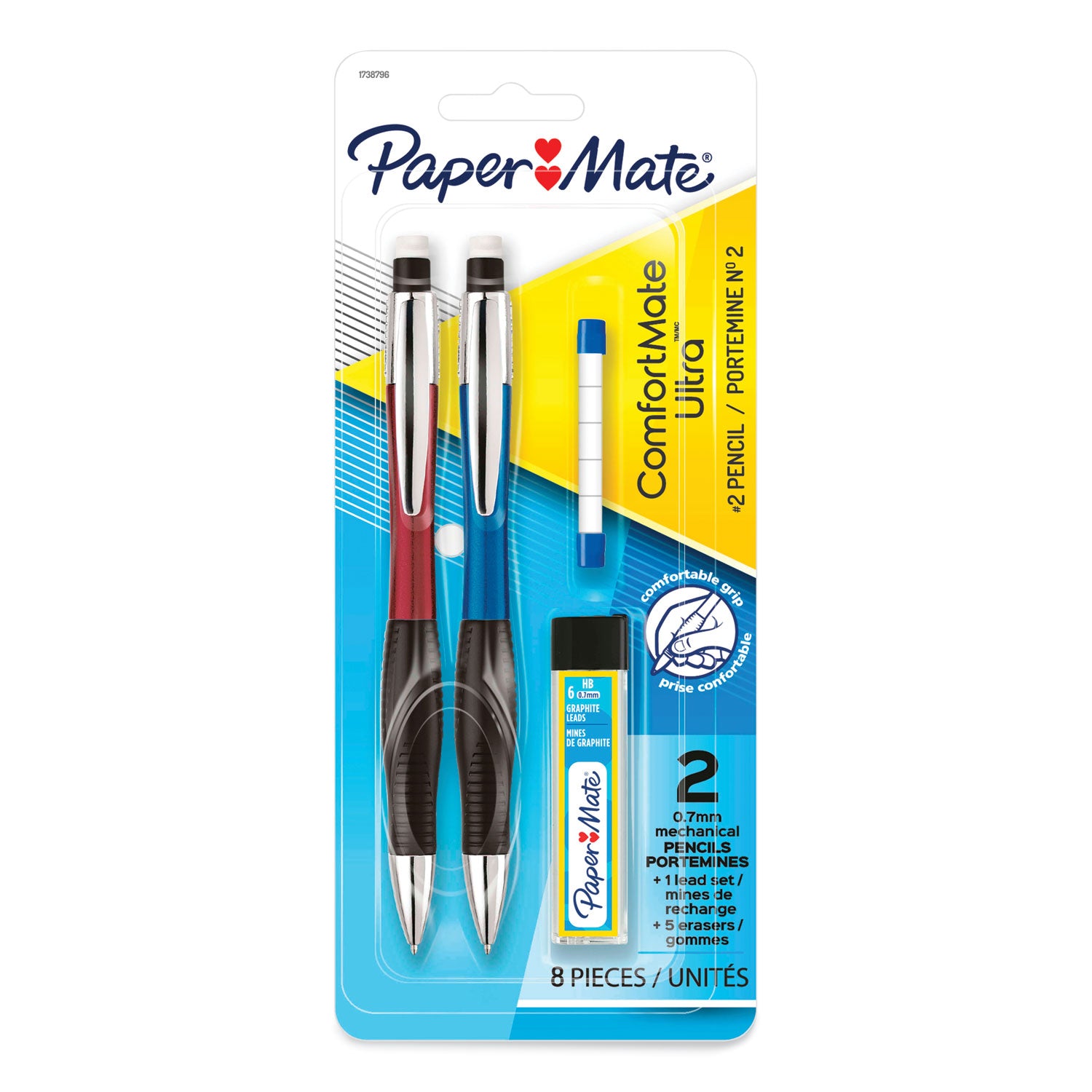 ComfortMate Ultra Pencil Starter Set, 0.7 mm, HB (#2), Black Lead, Assorted Barrel Colors, 2/Pack - 